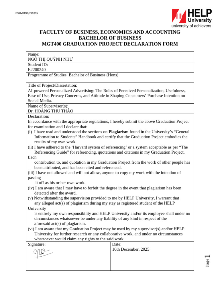 Submission Form | PDF | Thesis | Business