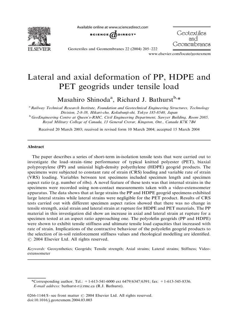 Lateral and Axial Deformation of PP, HDPE and PET Geogrids Under ...