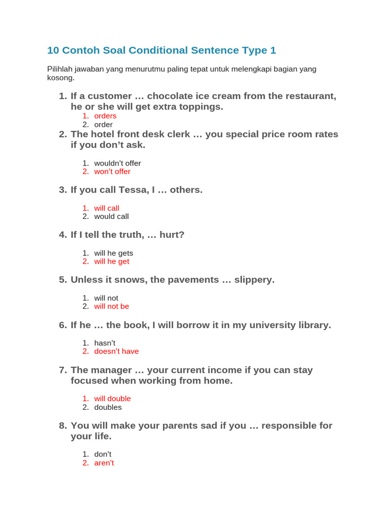 10 Contoh Soal Conditional Sentence Type 1 | PDF