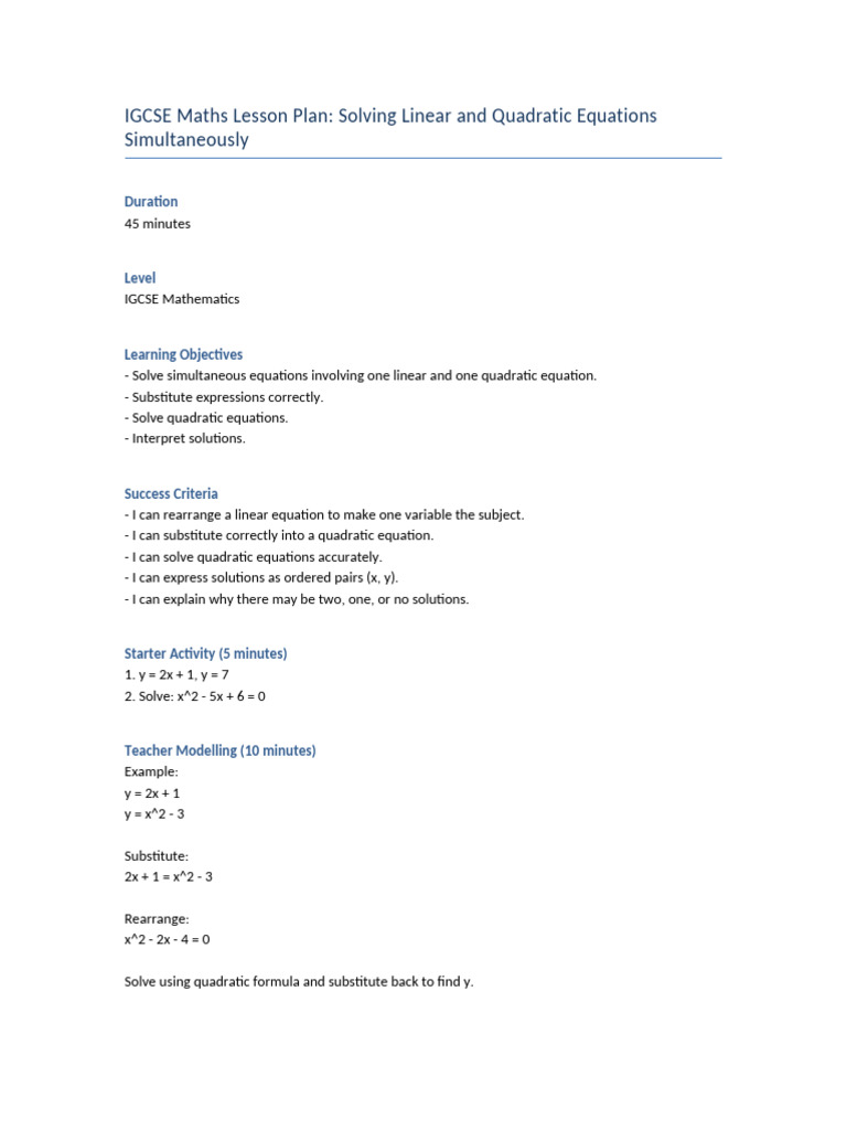 IGCSE Lesson Plan 26 March | PDF