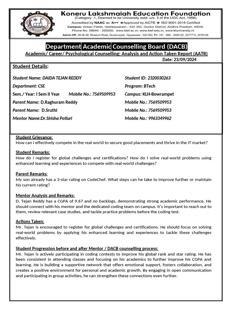 DACB Counselling Template | PDF | Cognition | Behavior Modification