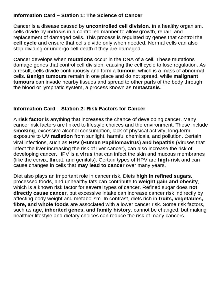 Cancer Information Card | PDF | Cancer | Neoplasms
