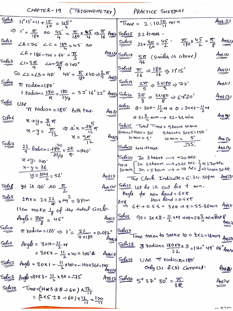 Trigonometry Sheet 1 Solution | PDF