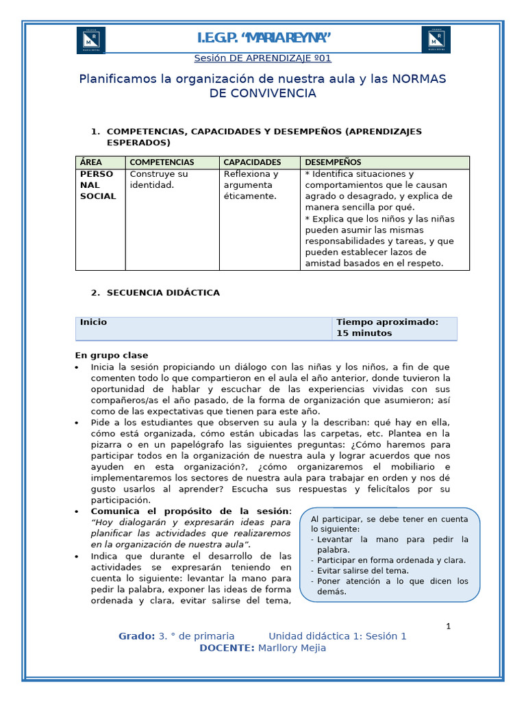Sesión 01 - Personal Social | PDF | Salón de clases