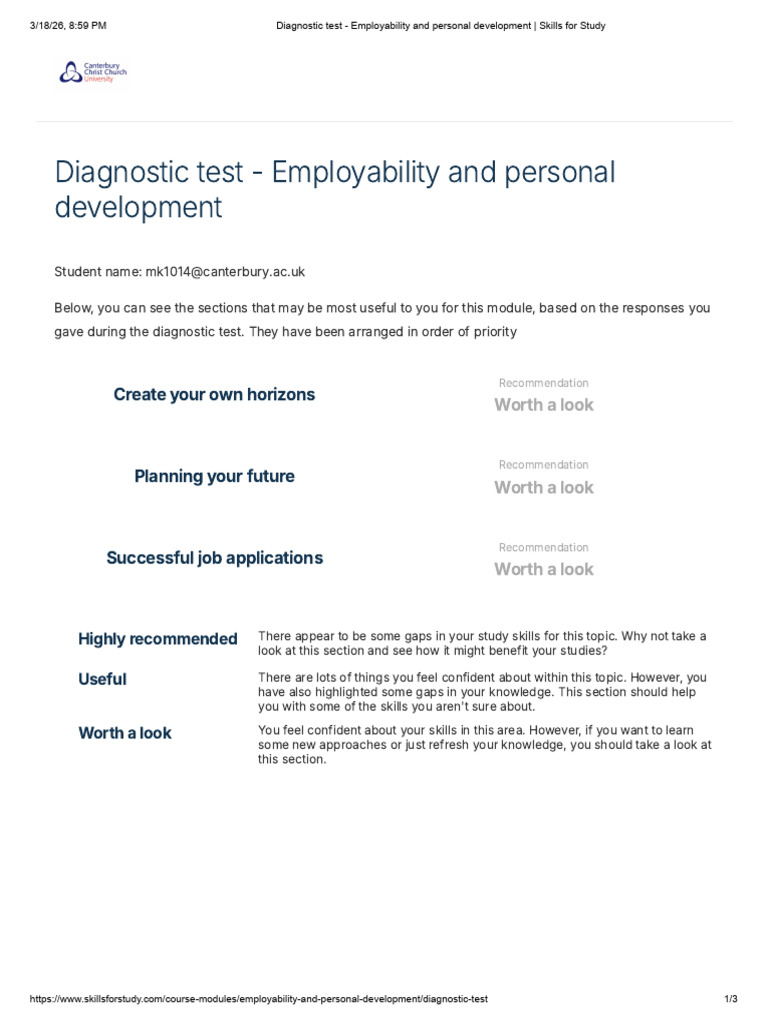 Diagnostic Test - Employability and Personal Development - Skills For ...