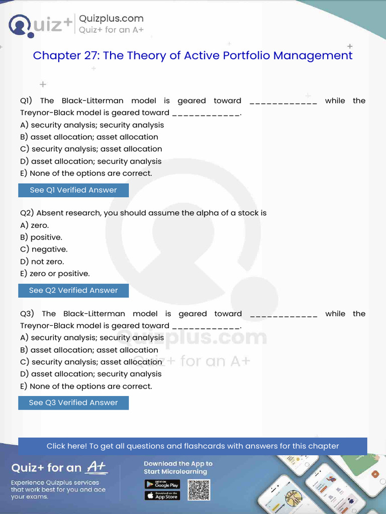 The Blacklitterman Model Is Geared Toward While The Treynorblack Model ...