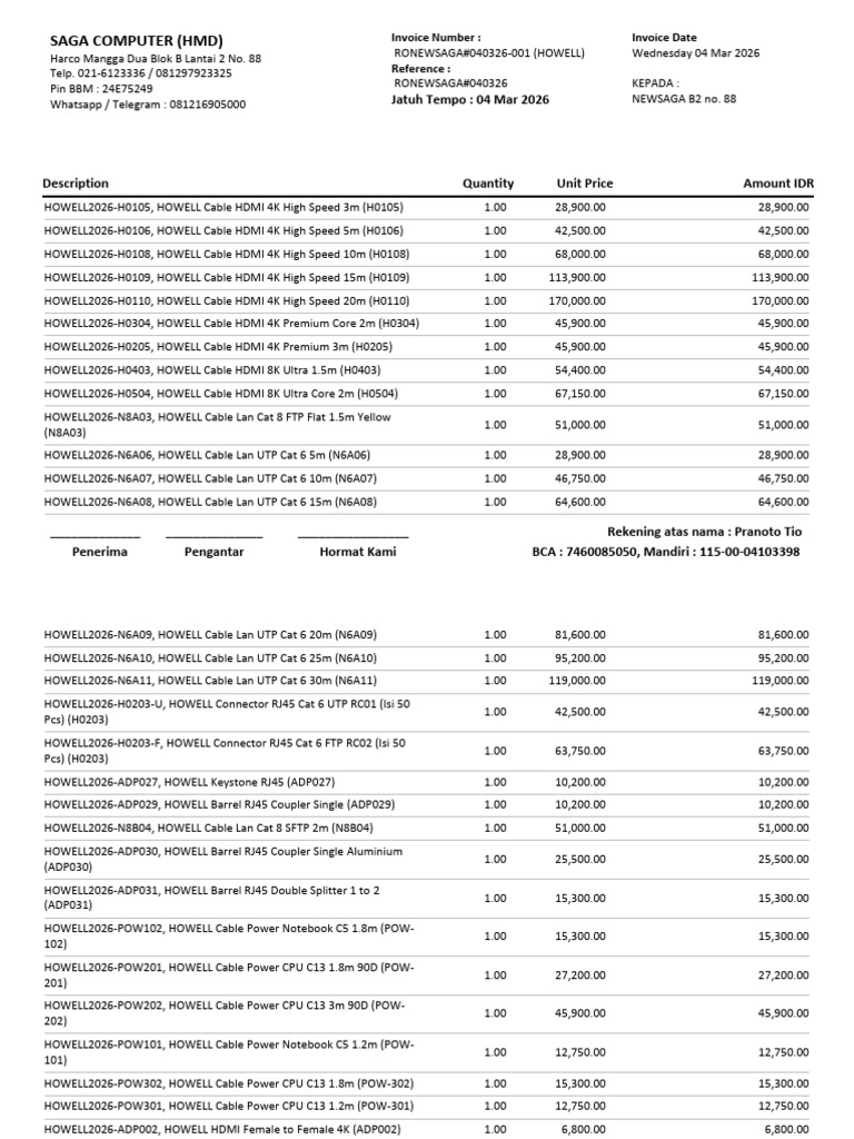 Invoice Ronewsaga#040326-001 (Howell) | PDF | Computing | Electrical ...