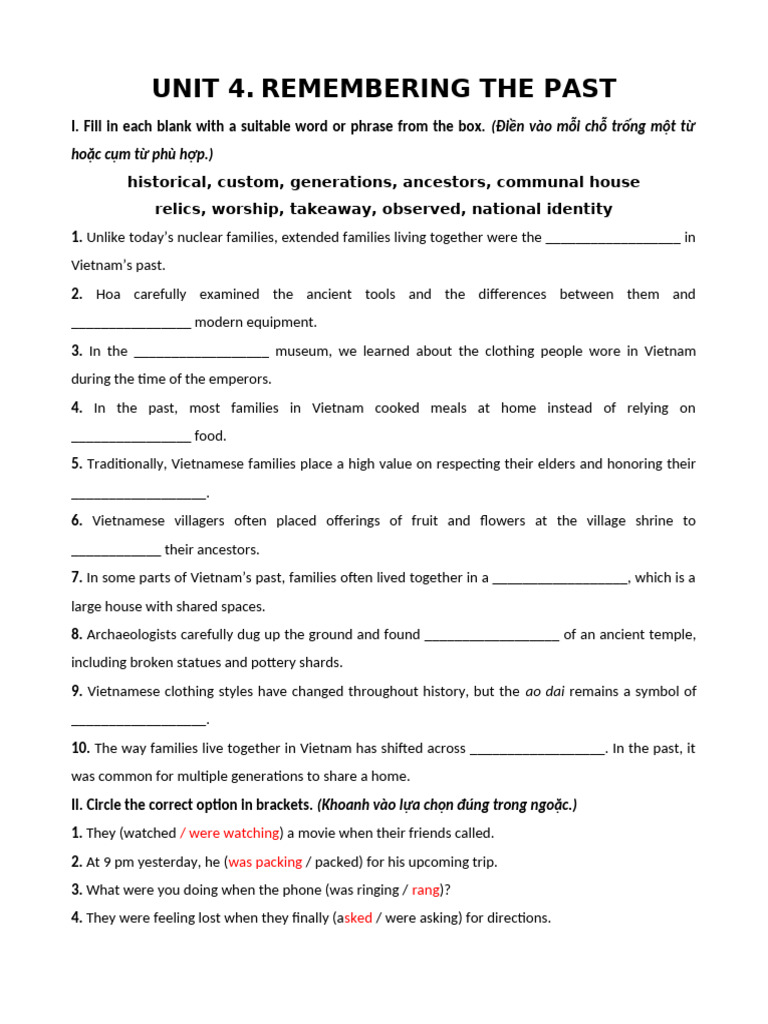 Unit 4. Remembering The Past | PDF