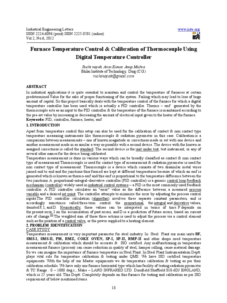 Furnace Temperature Control and Calibration of Thermocouple Using ...