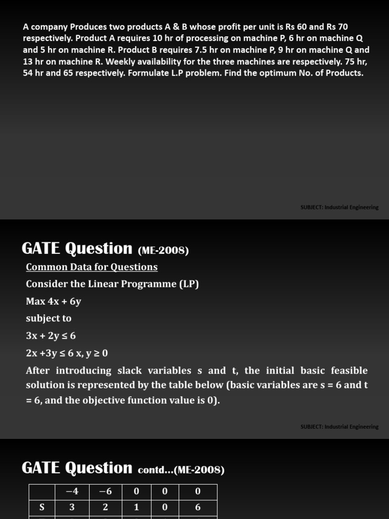 Graphical Method, Simplex and Dual Class Room Problems | PDF | Linear ...