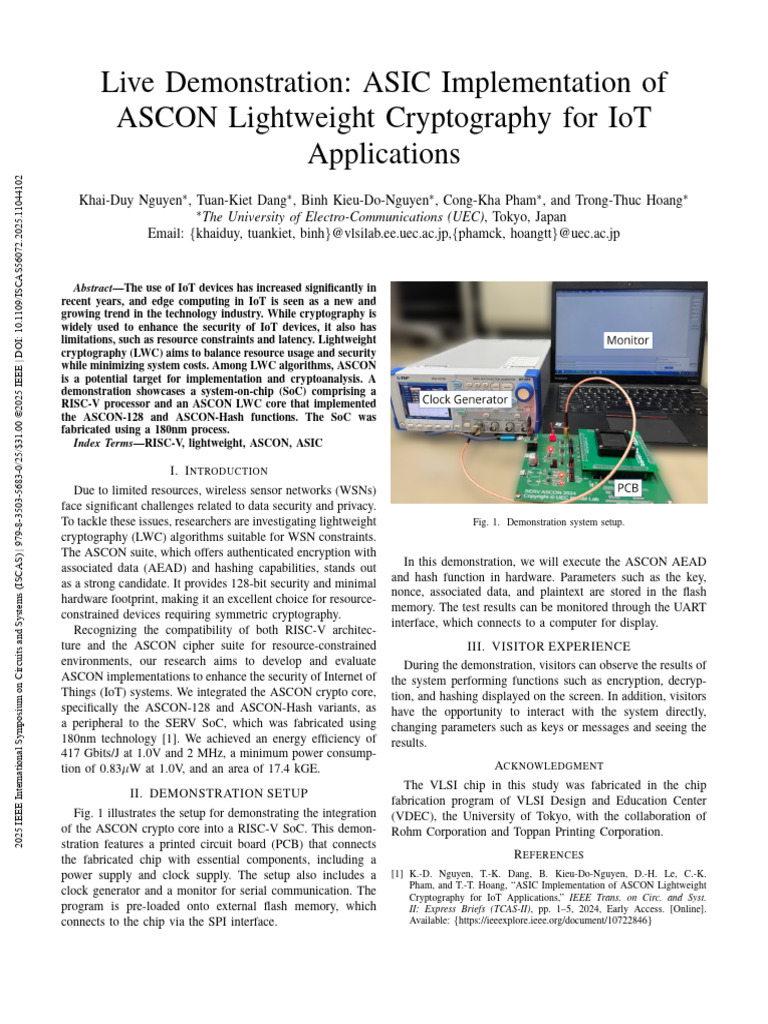 Live Demonstration ASIC Implementation of ASCON Lightweight ...