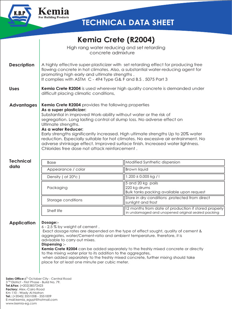 Kemia Crete (R2004) | PDF | Concrete | Materials