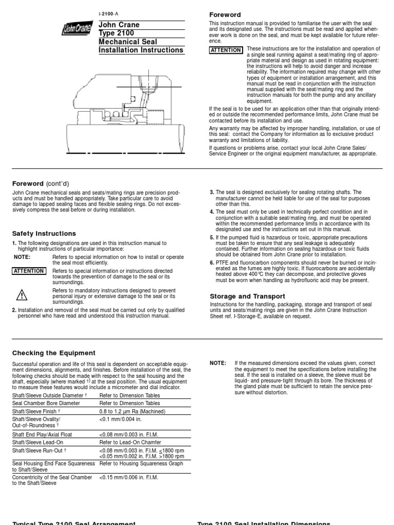 Mechanical seal installation instruction Pump Valve Free 30day