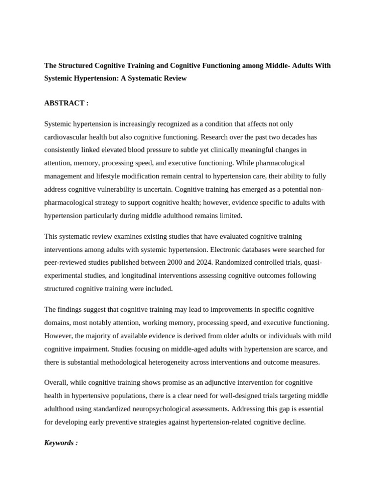 Systematic Review Paper | PDF | Hypertension | Cognition