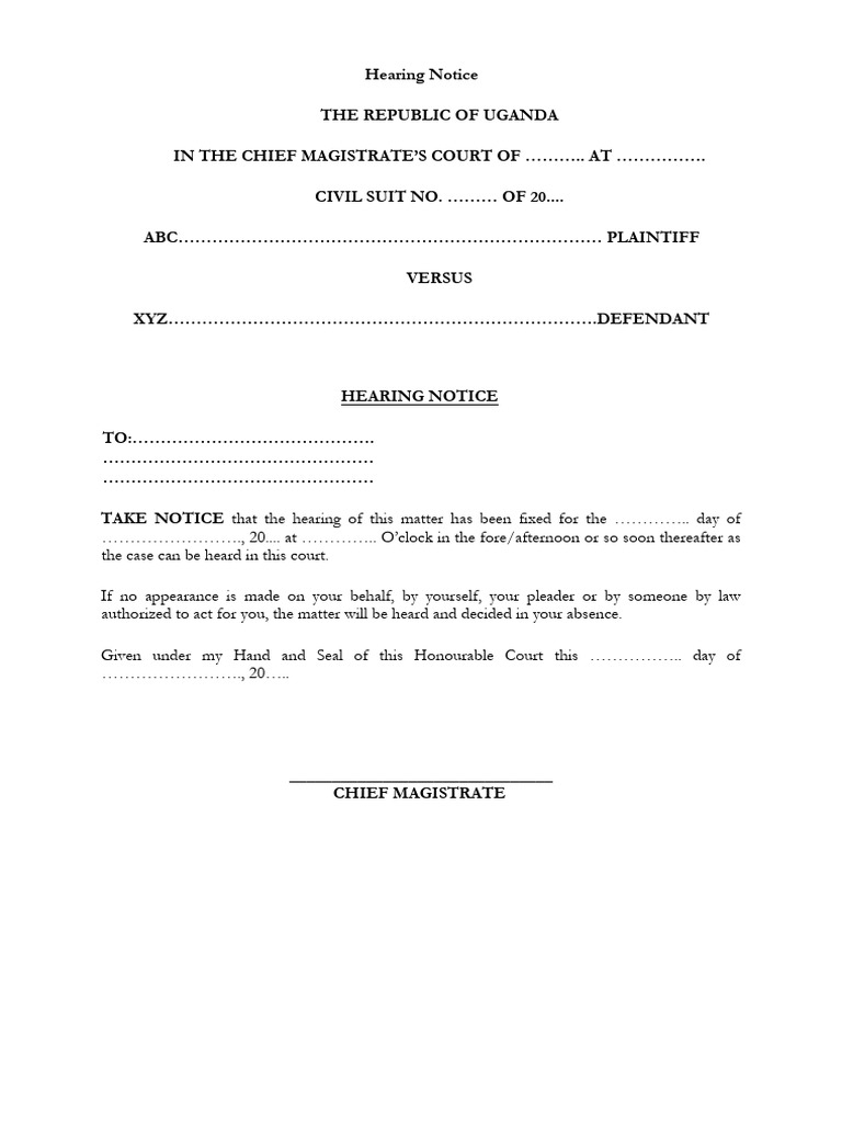 Hearing Notice Template | PDF