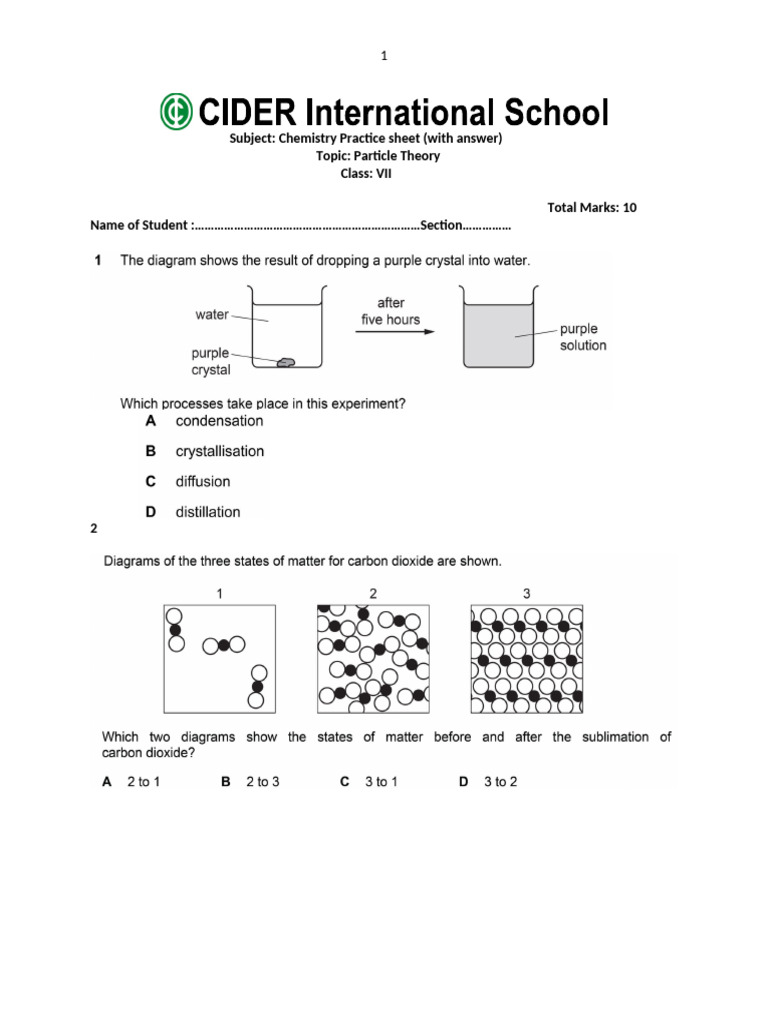 G7 Practice Sheet 2 (States of Matter With Answer) | PDF