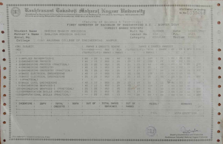 01 B. E 1st Sem Marksheet-Min - Compressed | PDF | Engineering