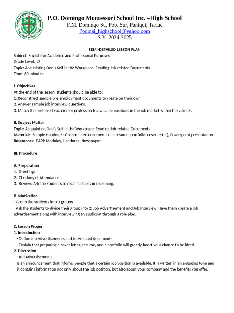 Semi Detailed Lesson Plan | PDF