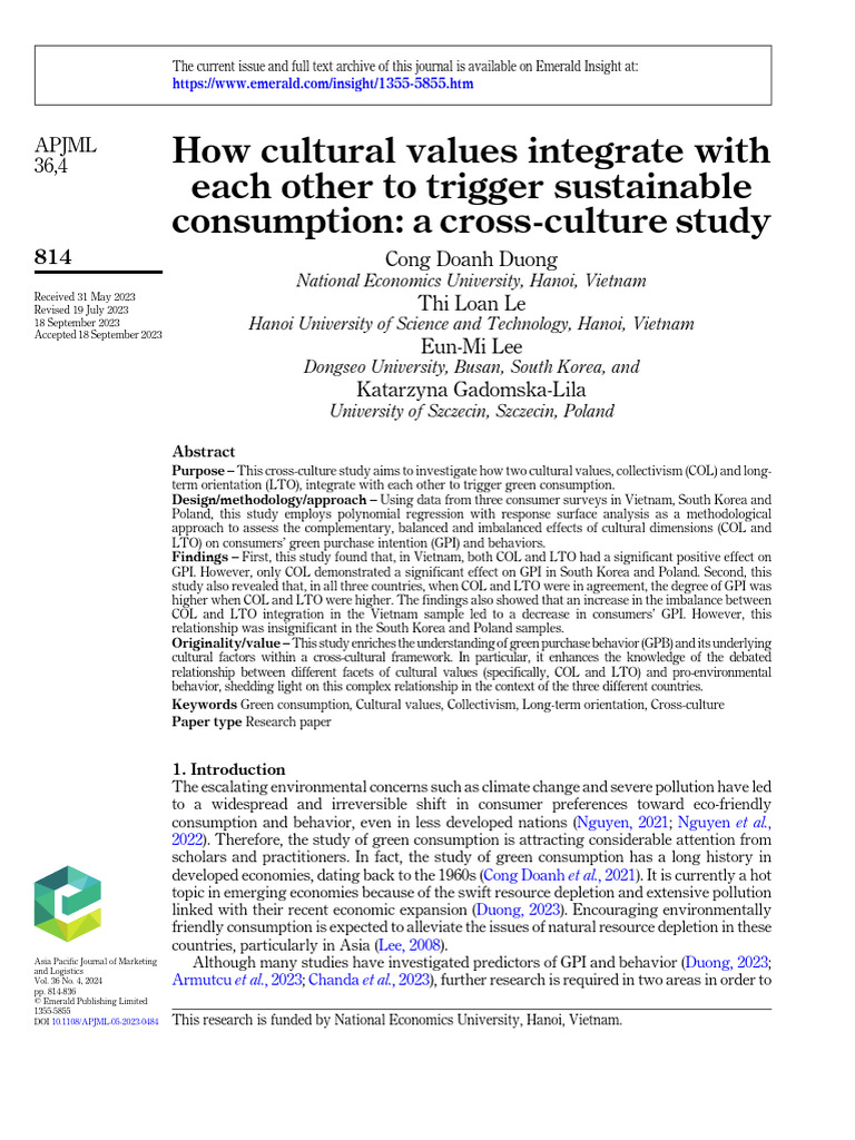 How Cultural Values Integrate With Each Other To Trigger Sustainable ...
