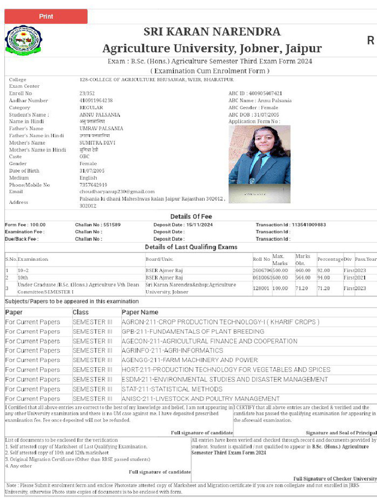 Exam Form | PDF