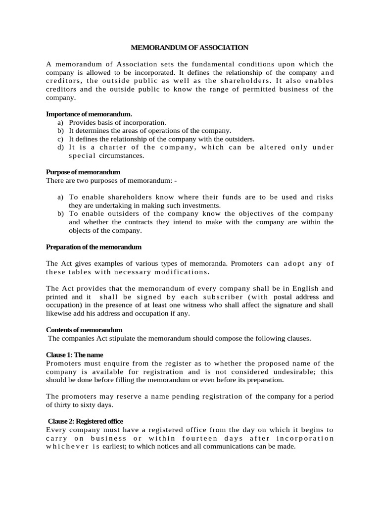 Topic 3 Memorandum of Association | PDF