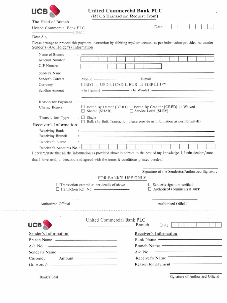 Ucbl Rtgs Form | PDF | Banks | Debits And Credits