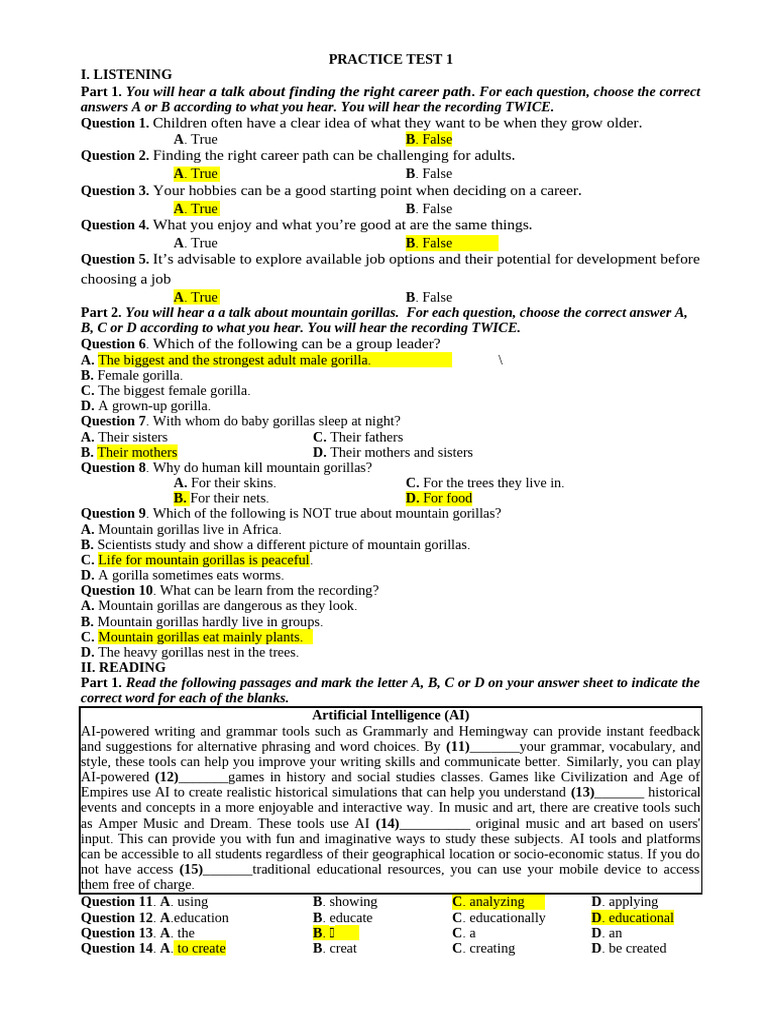 Practice Test 1 | PDF