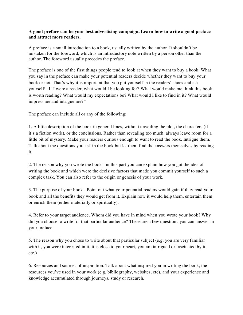 A Good Preface Can Be Your Best Advertising Campaign  PDF  Books