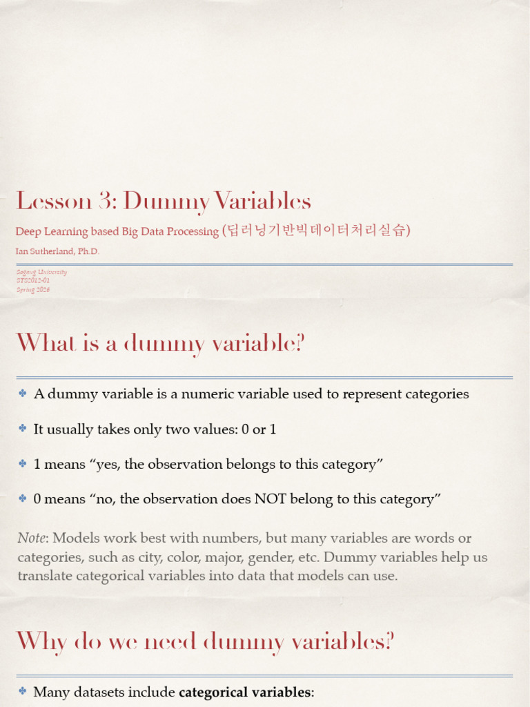 Lesson 3 - Dummy Variables | PDF | Categorical Variable | Regression ...