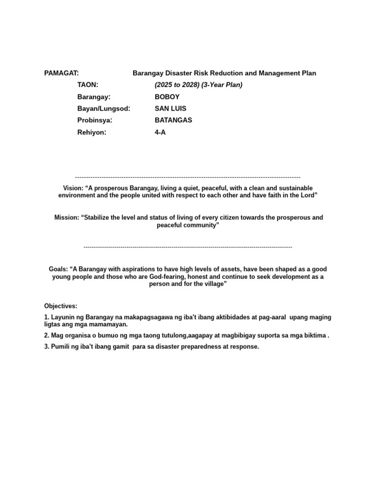 BDRRM Plan Template - Filipino | PDF | Emergency Management | Emergency
