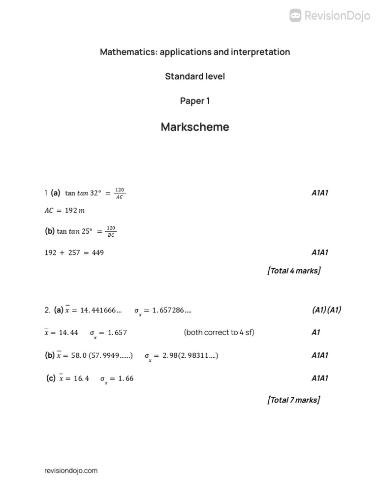 Set 2 - Math AI SL Predicted Paper 1 Markscheme | PDF | Mathematics