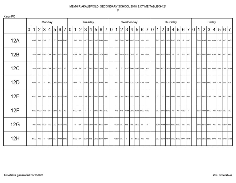 G 12 Time Table@March 14 | PDF