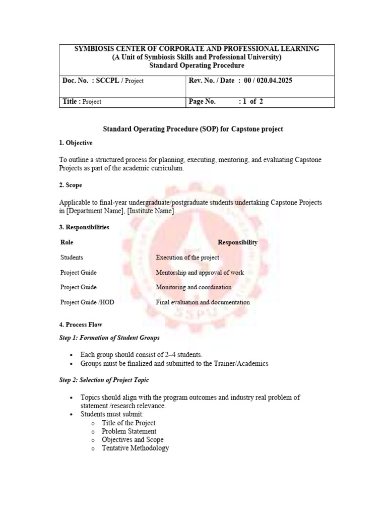 SOP - Capstone Project - FA10 | PDF