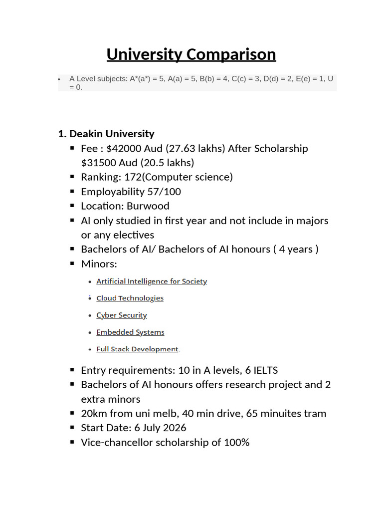 University Comparison | PDF
