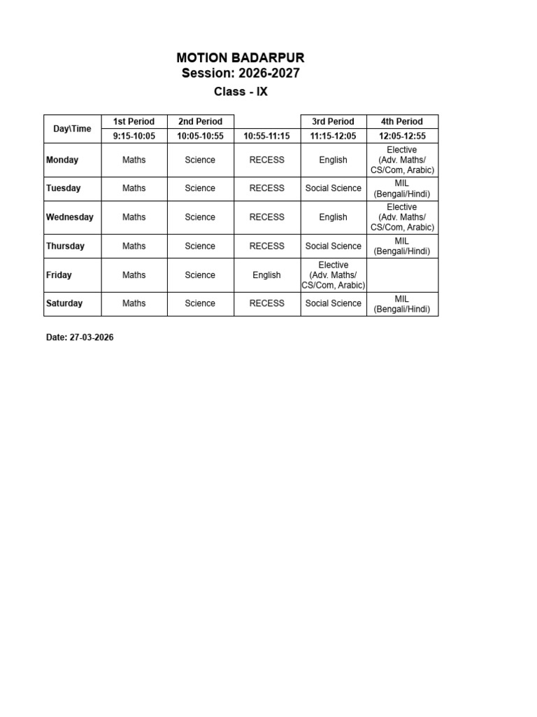 Class 9 and 10 Routine (2026-2027) | PDF