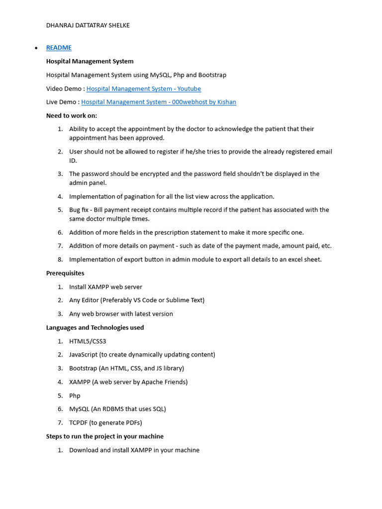 Hospital Management System | PDF | My Sql | Web Software