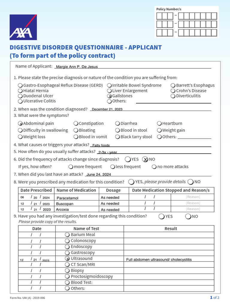 Digestive Disorder Questionnaire Applicant 2020 | PDF | Medicine ...