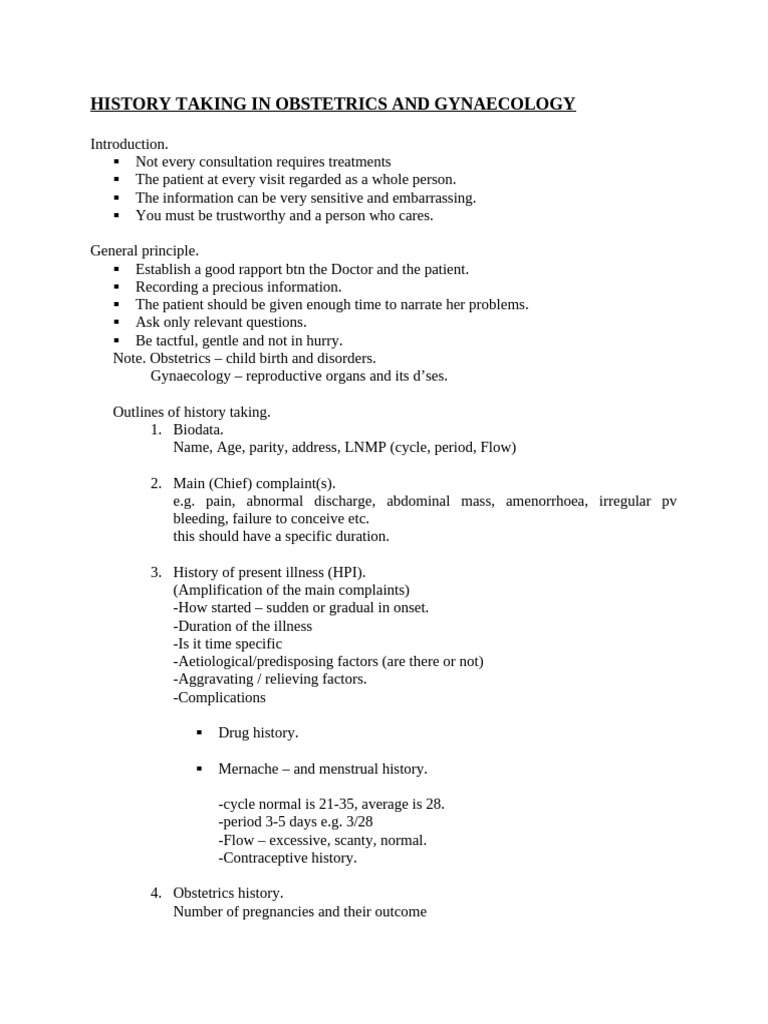 History Taking in Obstetrics and Gynaecology | PDF | Pregnancy ...