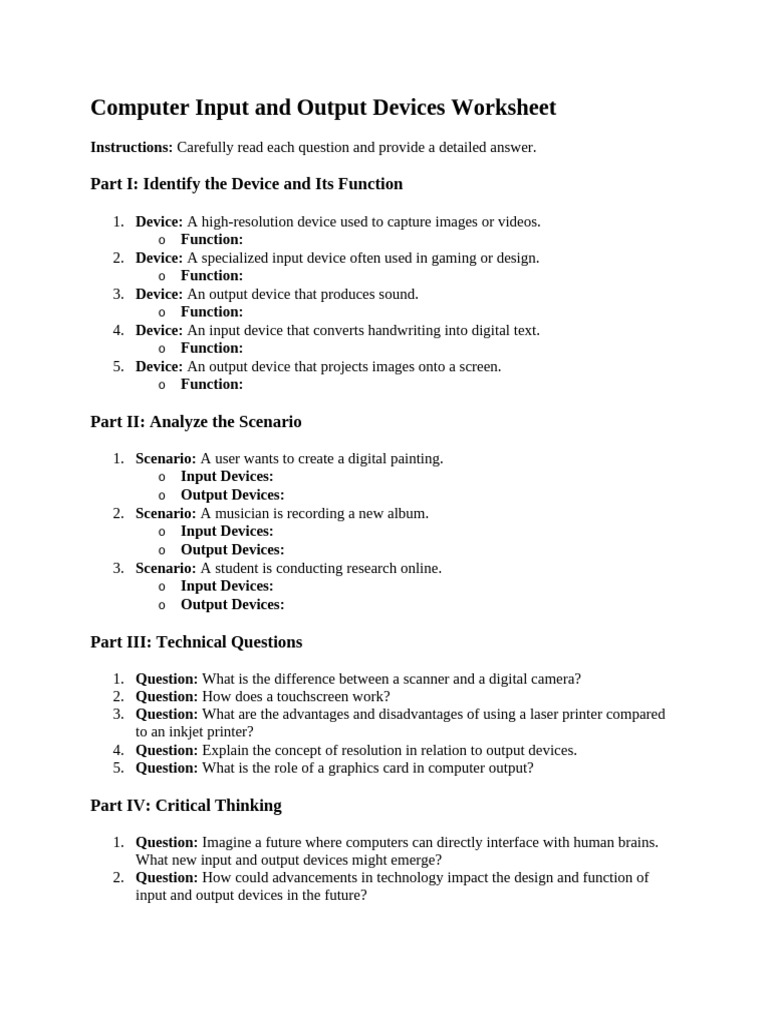 Input and Output Worksheet | PDF | Touchscreen | Input/Output