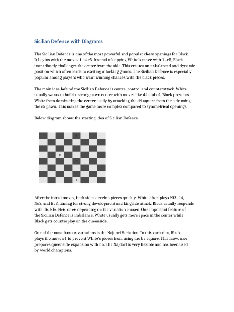 Sicilian Defence With Diagrams 1500 Words | PDF | Chess Openings ...