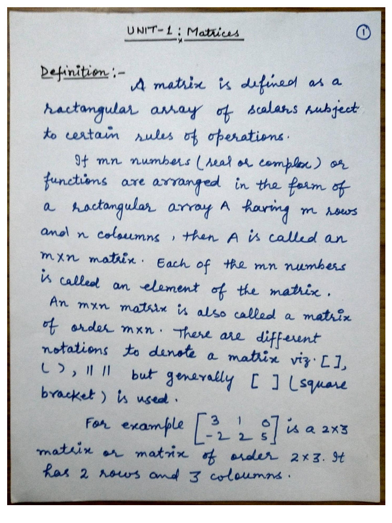 Hand Notes Unit 1 Linear Algebr Engg Maths-2 | PDF