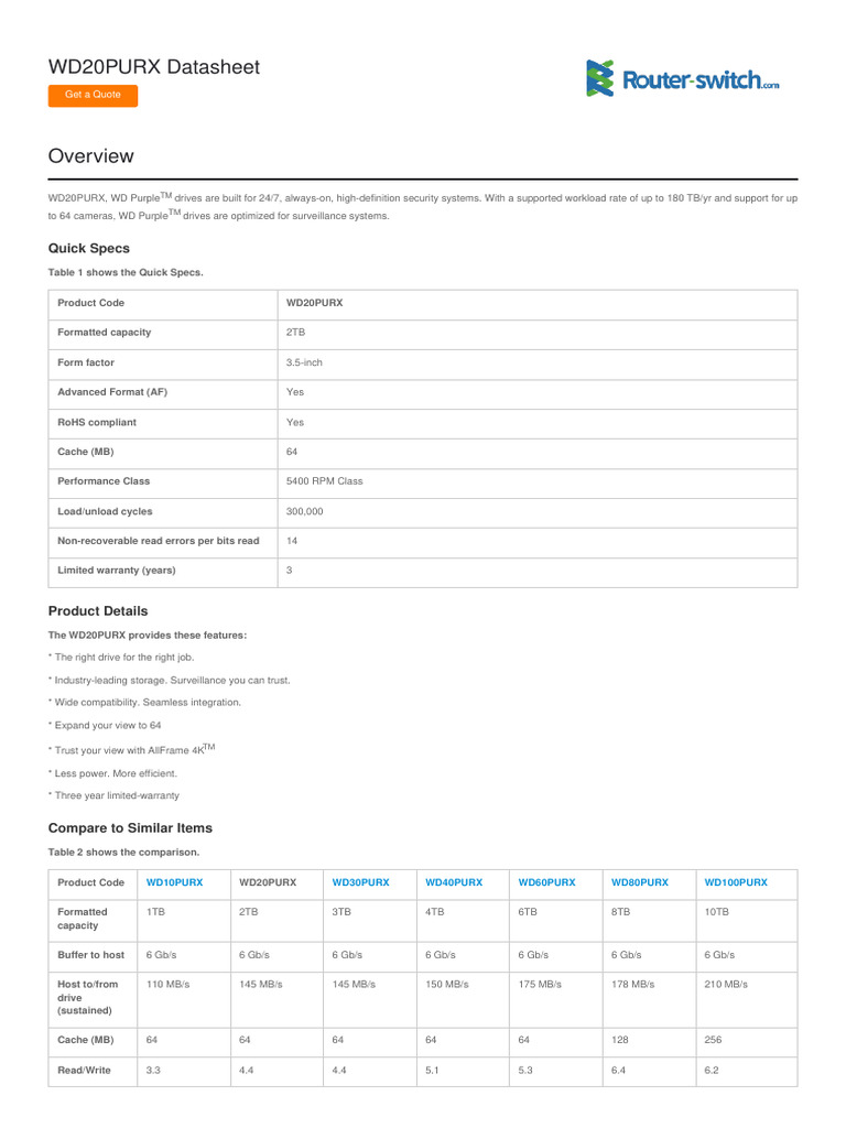 Wd20purx Datasheet | PDF | Cache (Computing) | Computer Engineering