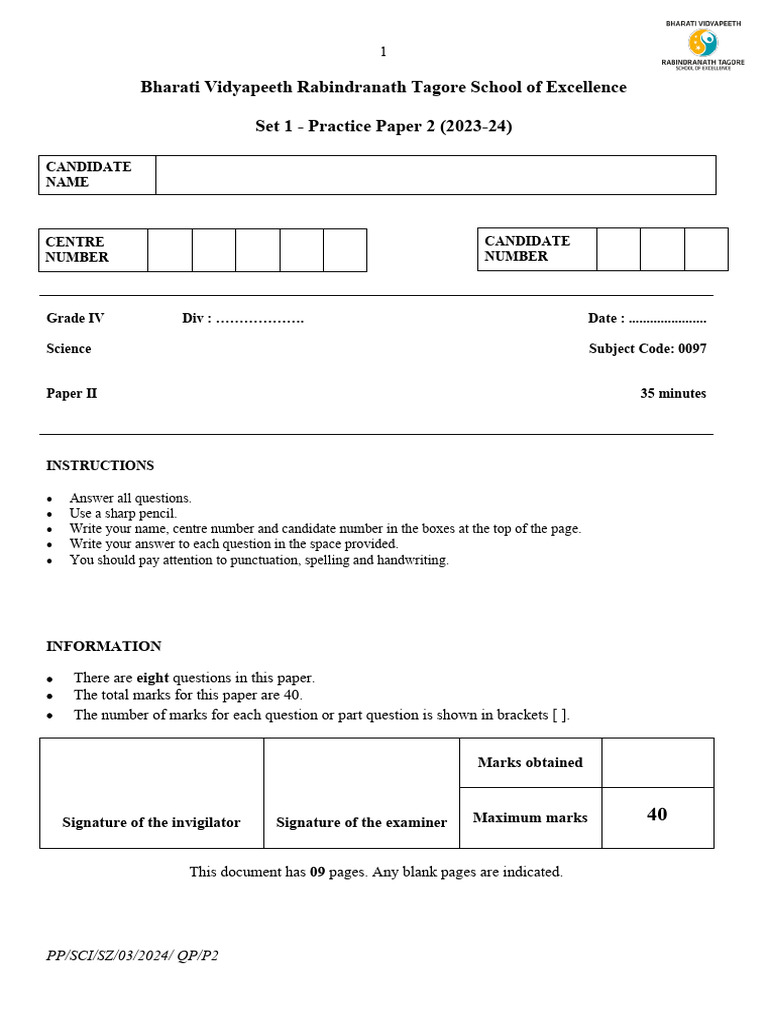 04 Science PP2 QP Set1 | PDF | Drum | Foods