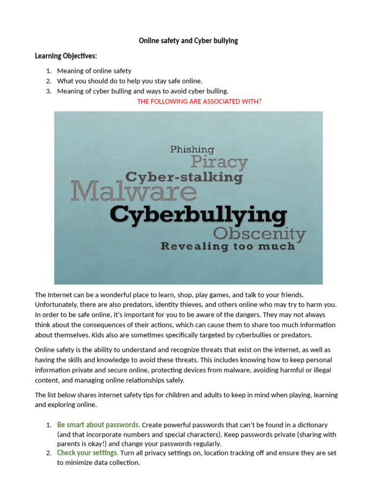 Online Safety and Cyber Bullying | PDF | Cyberbullying | Internet
