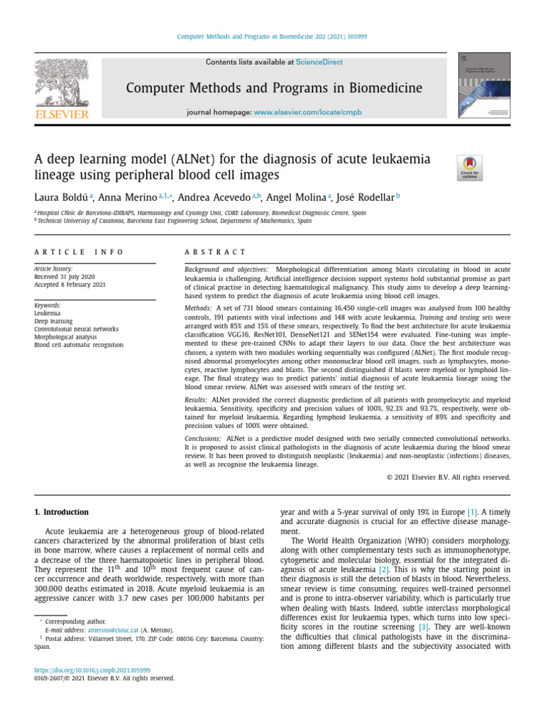 A Deep Learning Model (ALNet) For The Diagnosis of Acute Leukaemia ...
