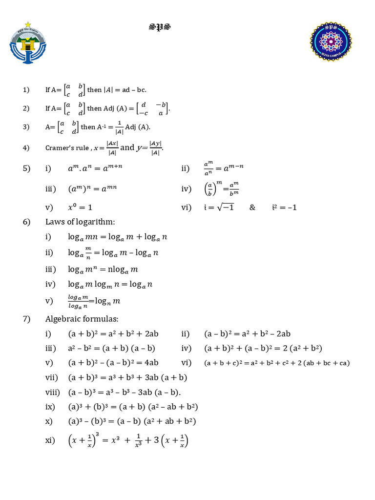 9th Mathematics Formulas | PDF | Mathematics | Elementary Mathematics