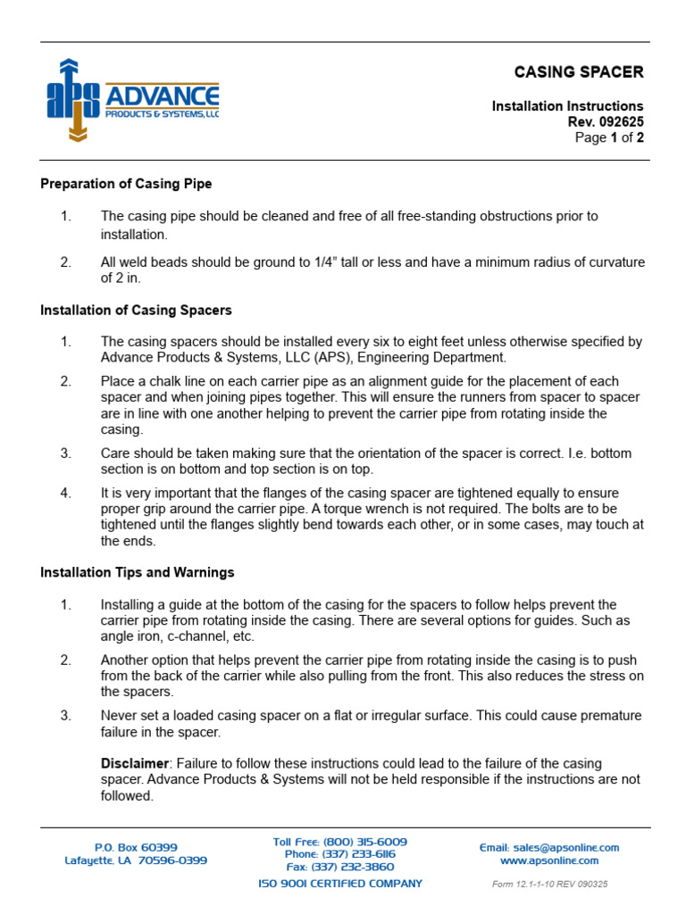 Casing Spacer Installation Instructions Rev 092625 2 | PDF | Pipe ...