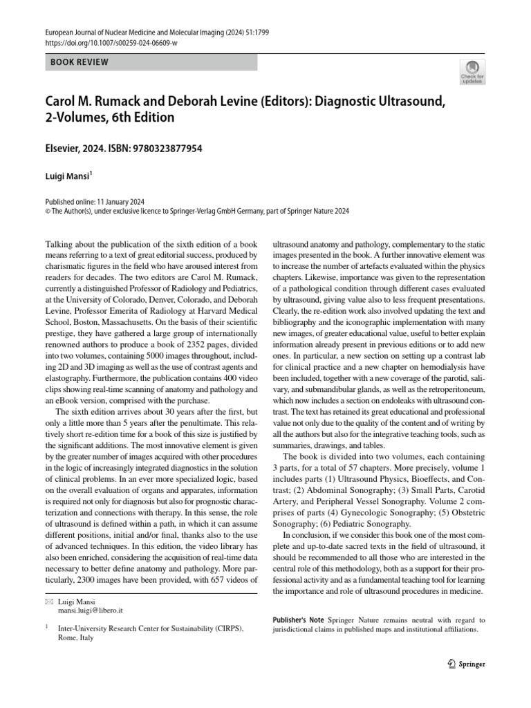 Carol M. Rumack and Deborah Levine (Editors) : Diagnostic Ultrasound, 2 ...