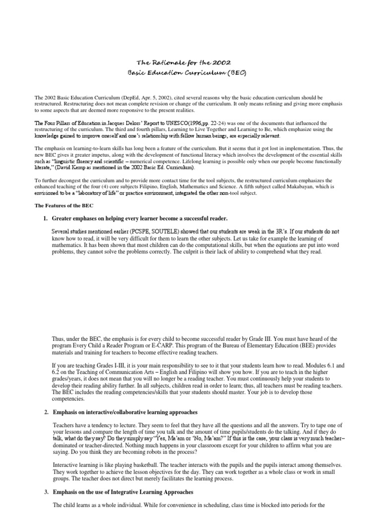 What Is 2002 Basic Education Curriculum