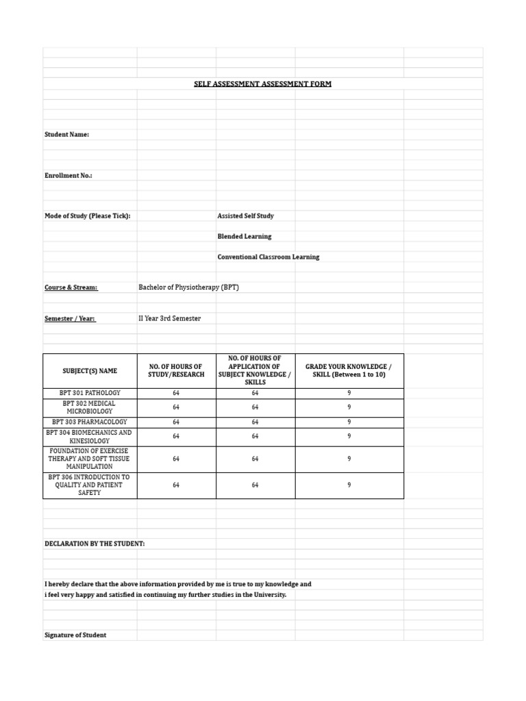 Self Assessment Forms - 10 | PDF